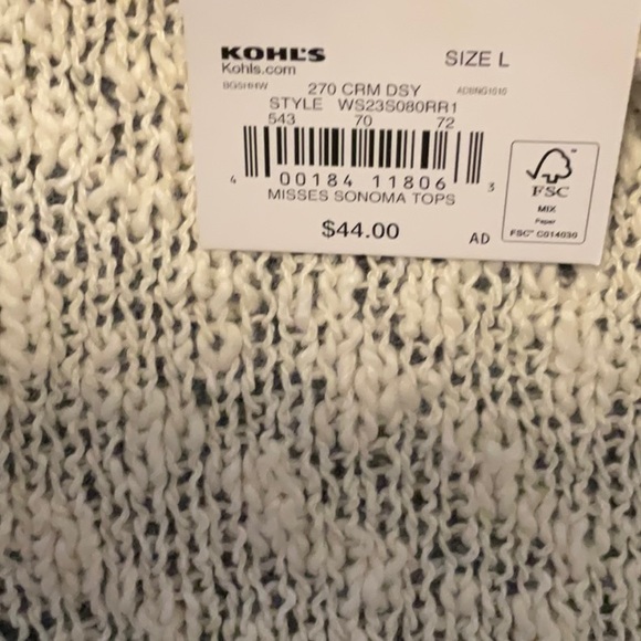 NWT.  SIze L cream over black knit sweater with scattered black knit flowers. - Picture 2 of 4